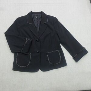 Josephine Blazer Womens 12P Black Polka Dot Trim 3/4 Sleeve Jacket Petite Office